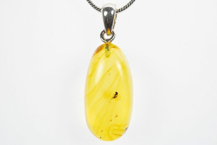 Polished Baltic Amber Pendant (Necklace) - Contains Three Flies! #307910